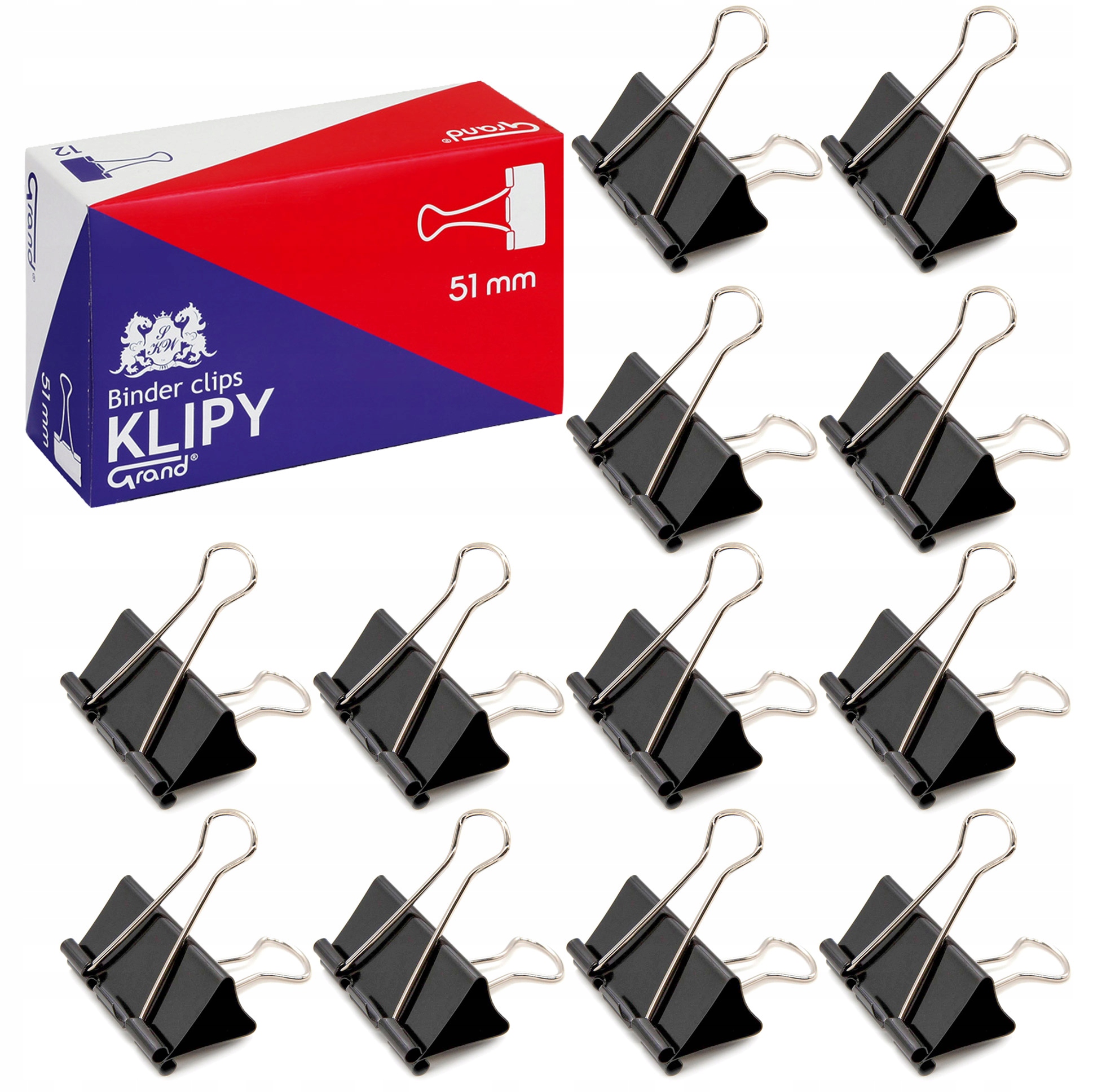 

Klipy biurowe Grand 51mm czarne 12szt XXL