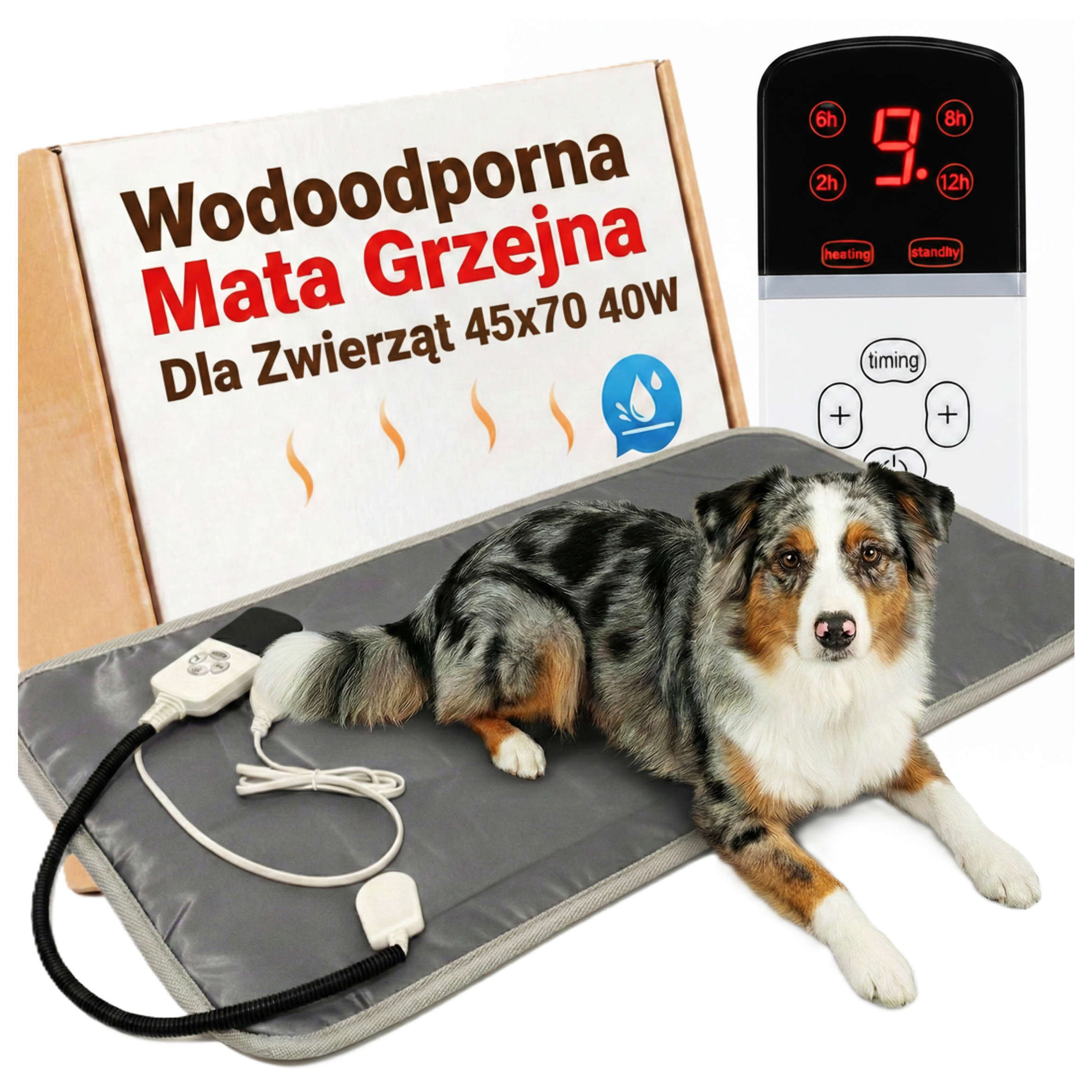 Mata Grzewcza dla Psa Kota do Budy Wodoodporna XL 45x70cm z Regulatorem 40W