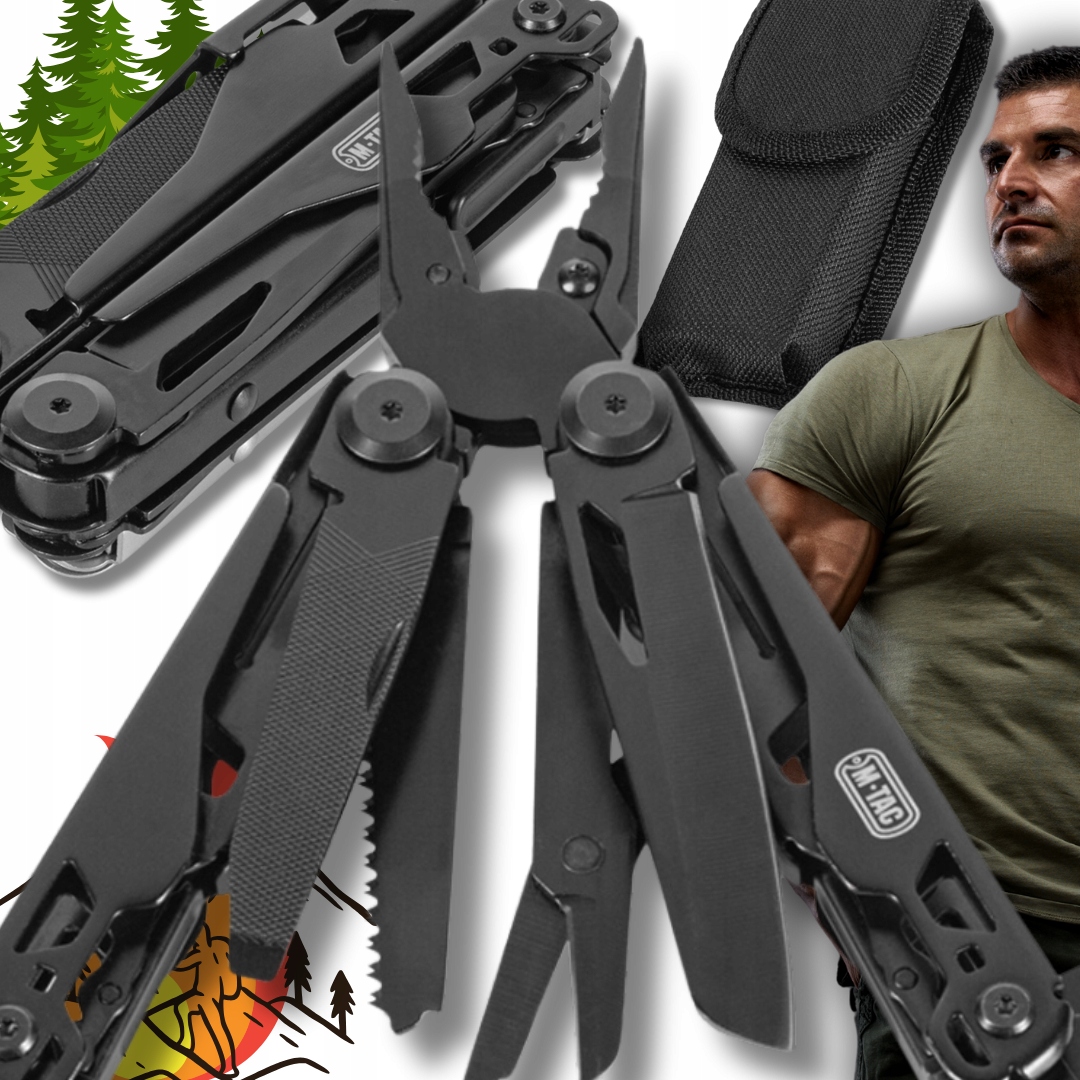 Multitool 11W1 Z Kaburą Narzędzie Edc Survival Outdoor Camping Stal Czarny