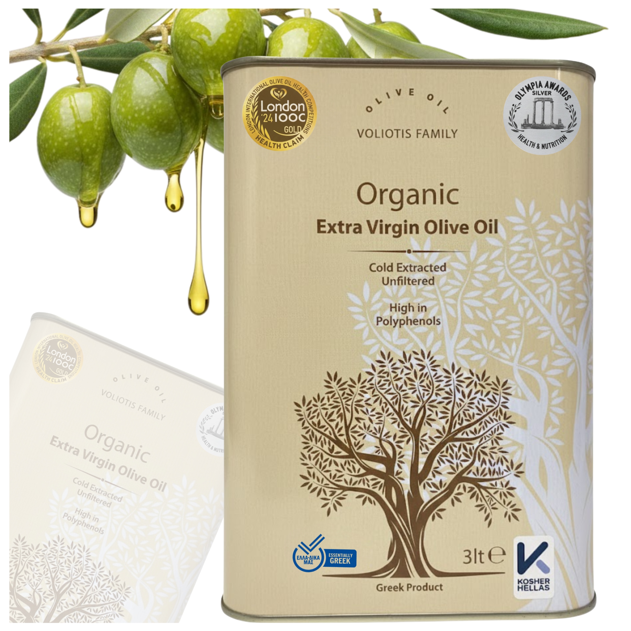 Levně Extra Panenský Olivový Olej 3 L Řecký Organický Nefiltrovaný 0,8 Voliotis