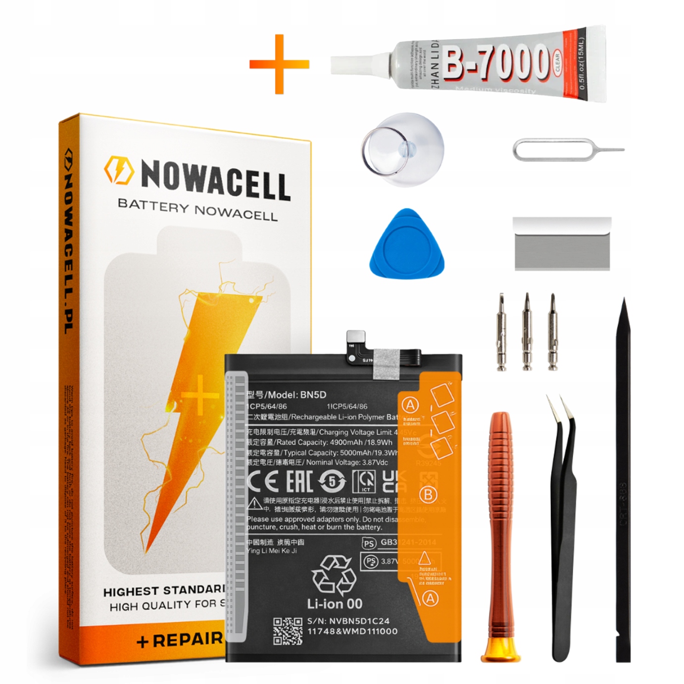 Zestaw Bateria BN5D Klej do Xiaomi Redmi Note 11 Poco M4 Pro 4G 5000 mAh