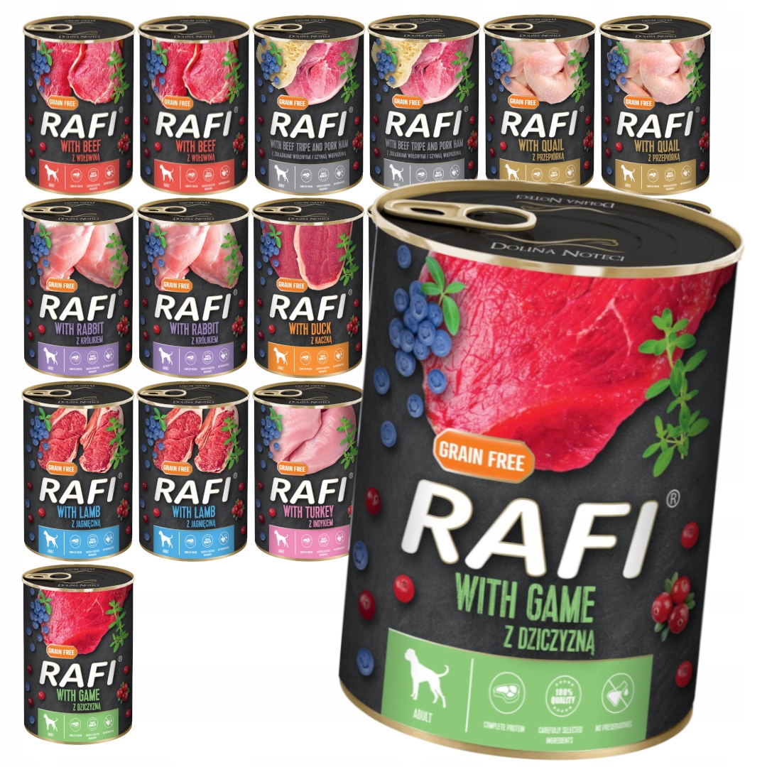 Rafi 20x400g Bezzbożowa Mokra Karma dla Dorosłych Psów Mix 8 Smaków