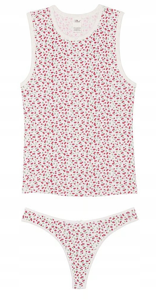 Komplet tričko s tangy Victoria's Secret Pink s žebrovanou třešničkou S