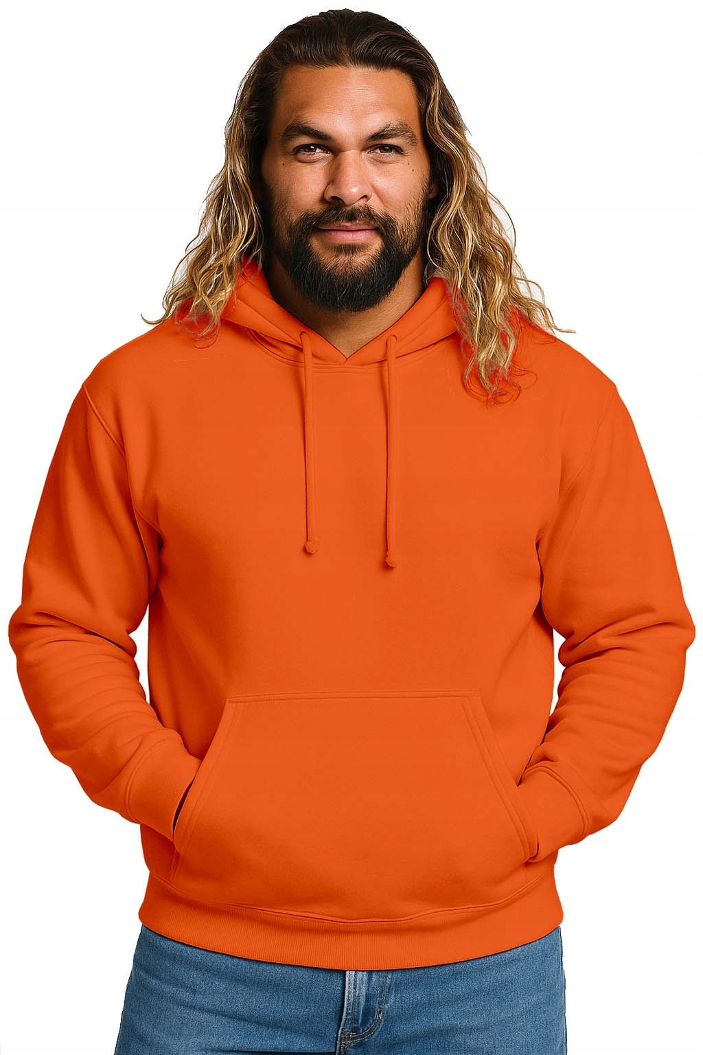 Bluza Męska Z Kapturem Premium Dresowa Kangurka Bawełniana Pomarańczowa XL