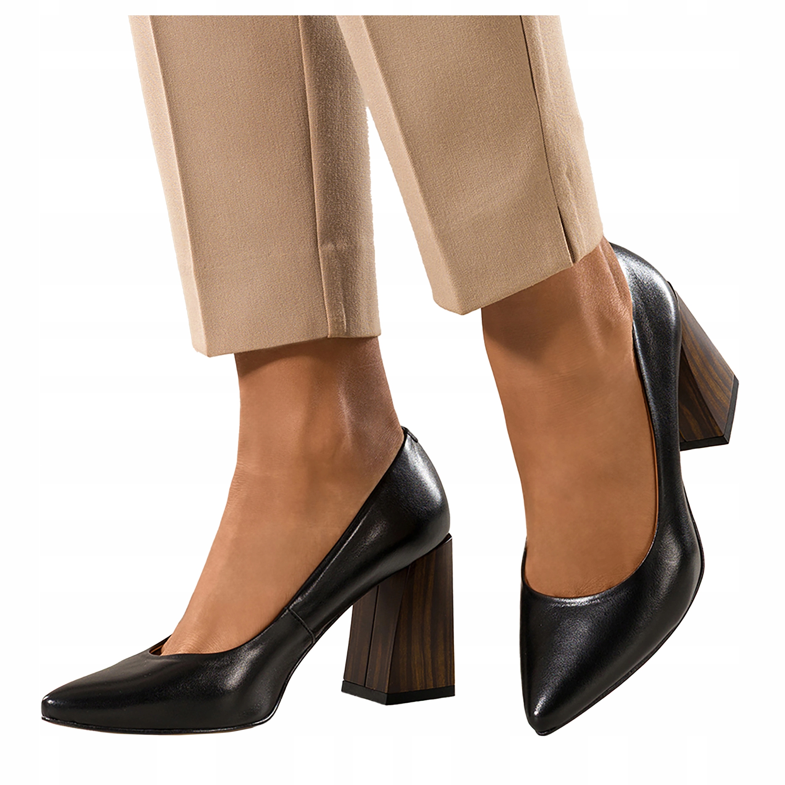 Černé Kožené Lodičky Dámské Pohodlné Ozdobné Klocek Elegantní vel 38