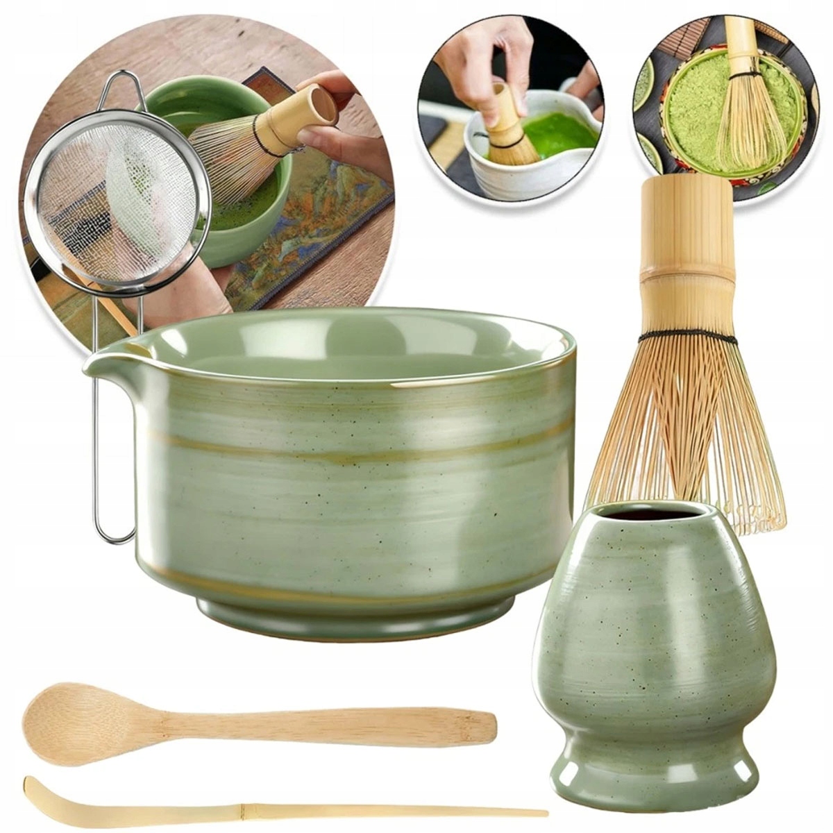 Levně Bambusová Dárková Sada Na Čaj Matchy Chashaku Šlehací Metla Lžička 6 Kusů