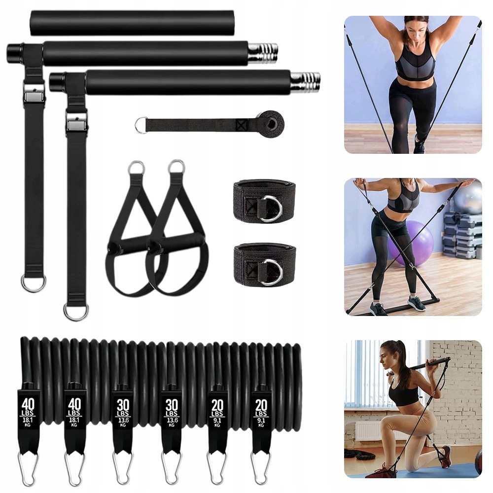 Zestaw Do Pilatesu Kij Drążek Treningowy Taśmy Oporu 180 Lbs Z Torbą