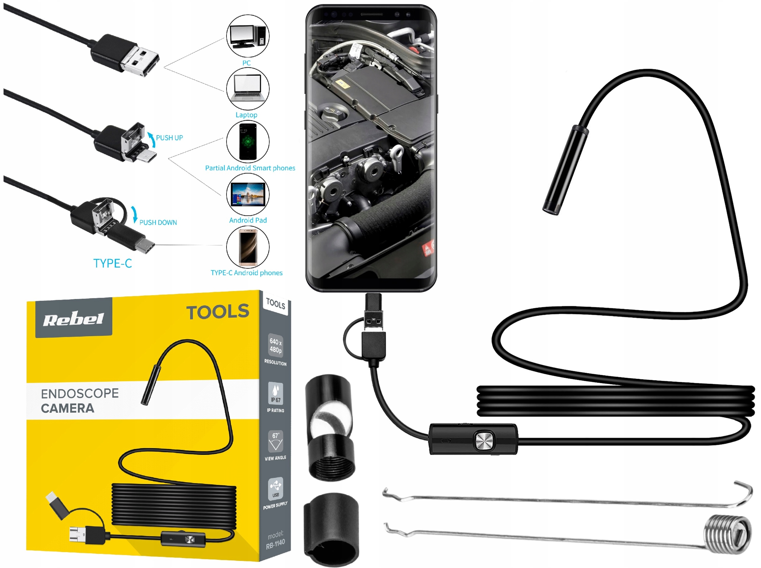 KAMERA INSPEKCYJNA ENDOSKOP ANDROID MICRO USB - C 720P REBEL