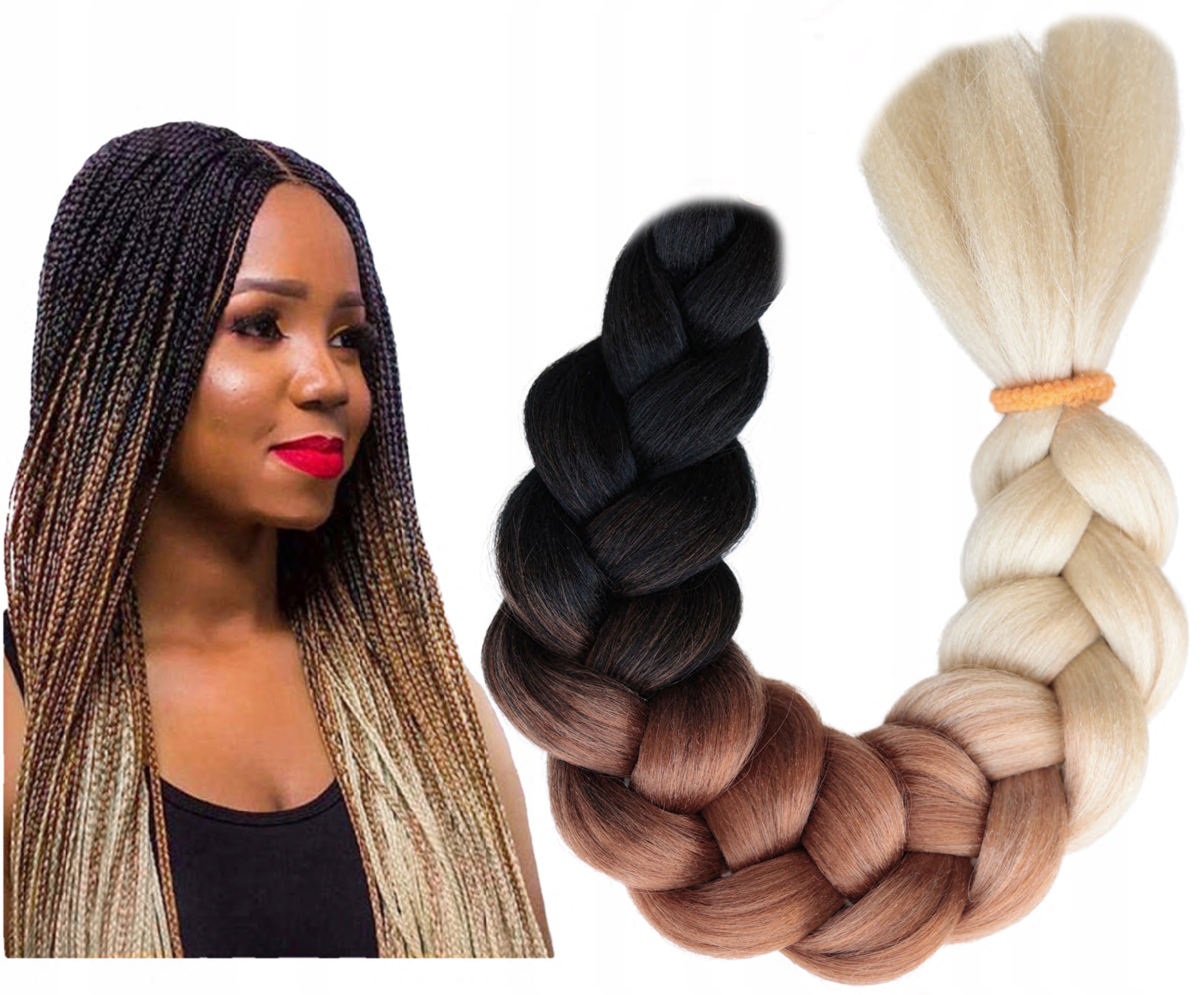 

Włosy syntetyczne warkoczyki Ombre naturalne