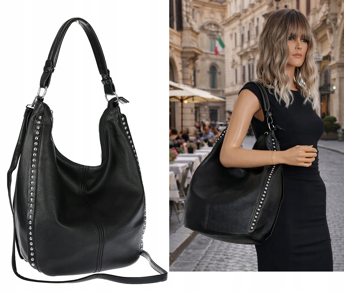 Torebka damska shopper worek listonoszka pojemna na ramię LH2581 Czarna