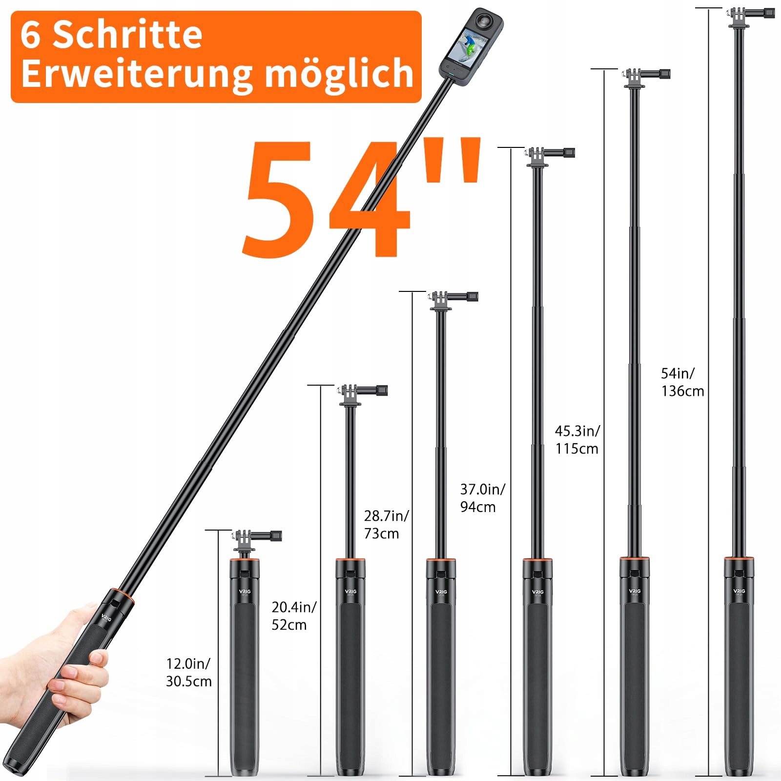 VRIG Statyw TP-21 140cm Lekki Teleskopowy Do Selfie Insta360 Kamera Akcji — miniatura 2