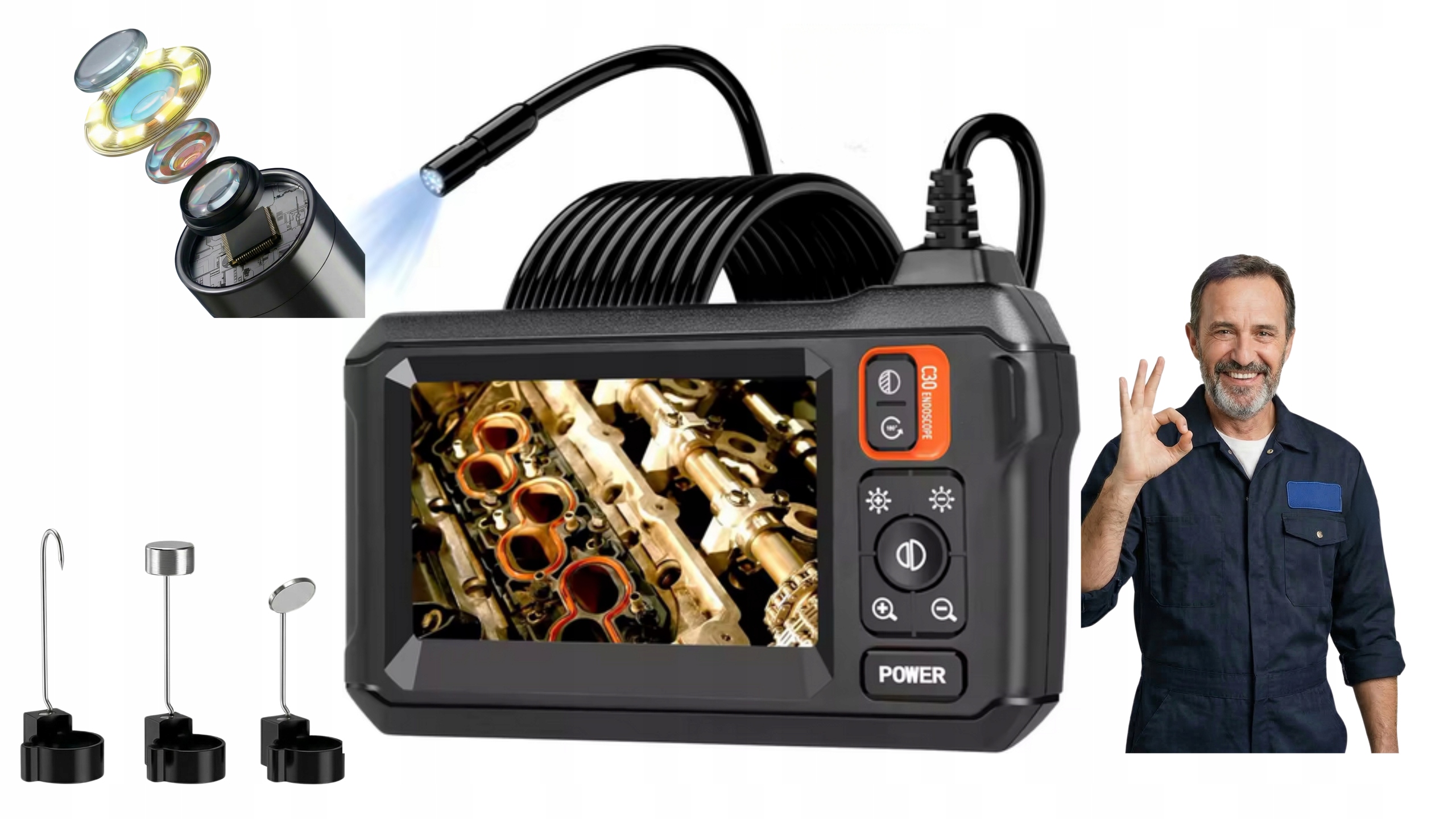 Endoskopická Bezdrátová Průmyslová Inspekční Kamera 5 m Hd 1080P 4,3"