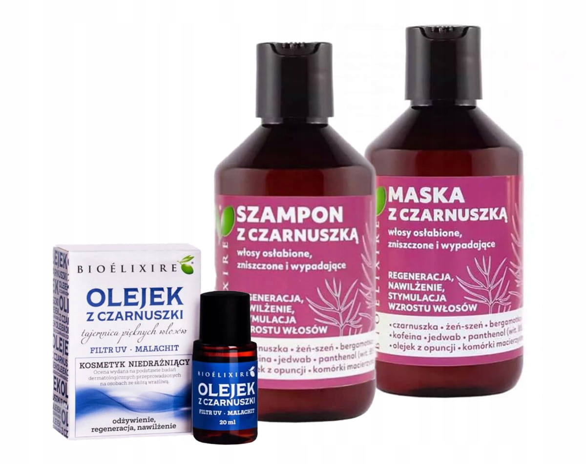 Bioelixire Maska Szampon Olejek Czarnuszka Set