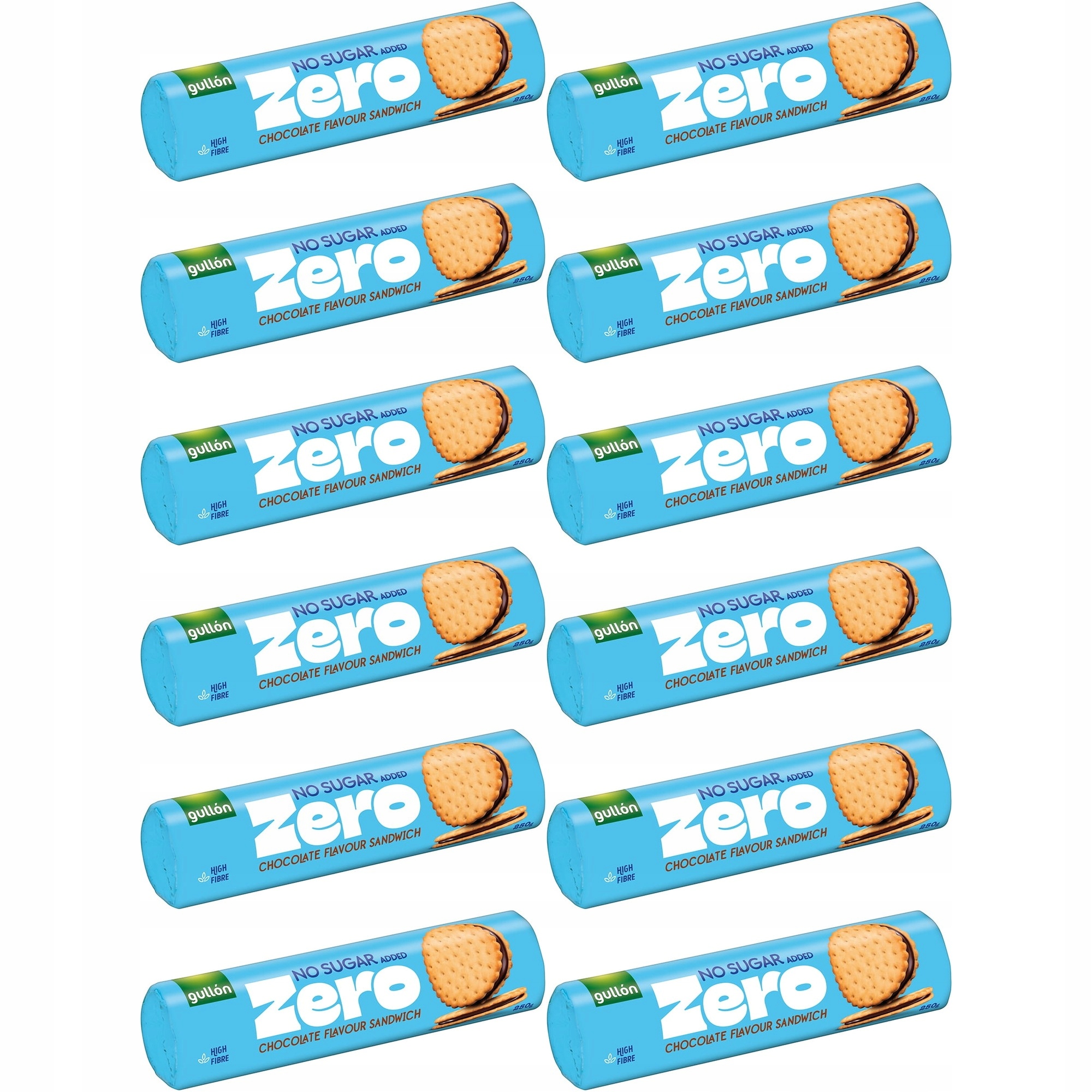 Zestaw 12 x Gullon Markizy z nadzieniem kakaowym bez dodatku cukru 250 g