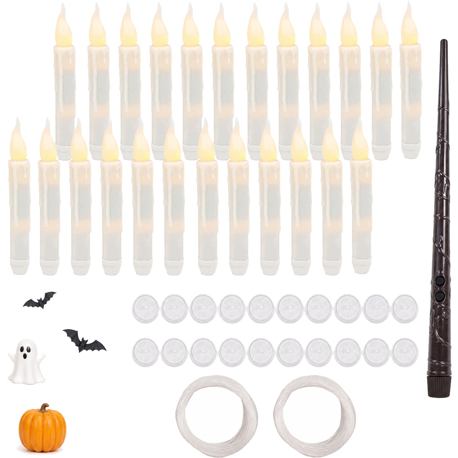 Led svíčky s kouzelnou hůlkou a dálkovým ovládáním Plovoucí závěsné 24 Ks Halloween