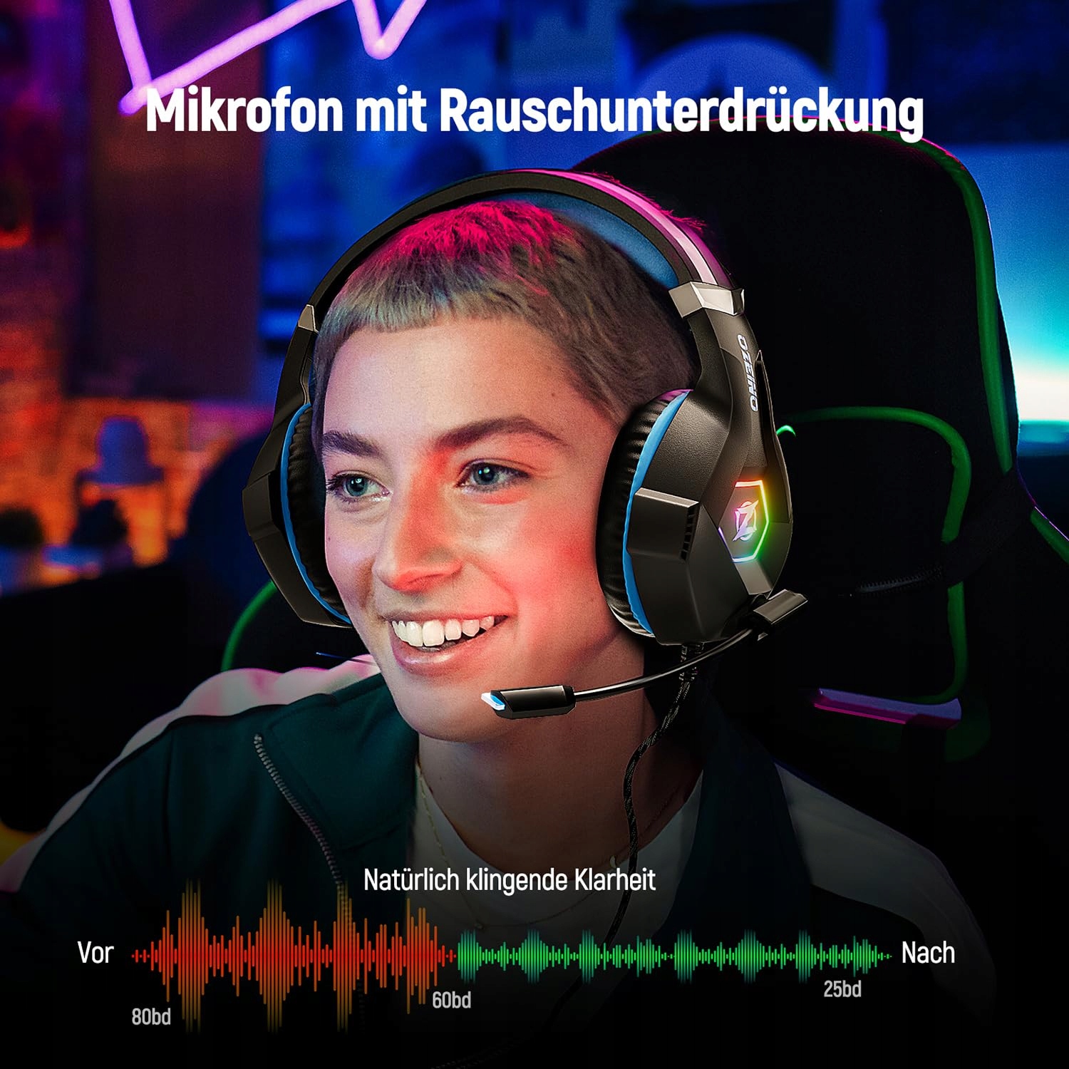 OZEINO Słuchawki Gamingowe PS4 PS5 PC z Mikrofonem 3D RGB Redukcja Szumów — miniatura 4