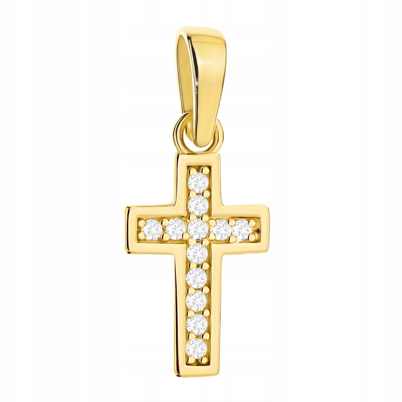 Zlatý Křížek Kříž pr. 585 Malý Vysazený s bílými zirkony 14k