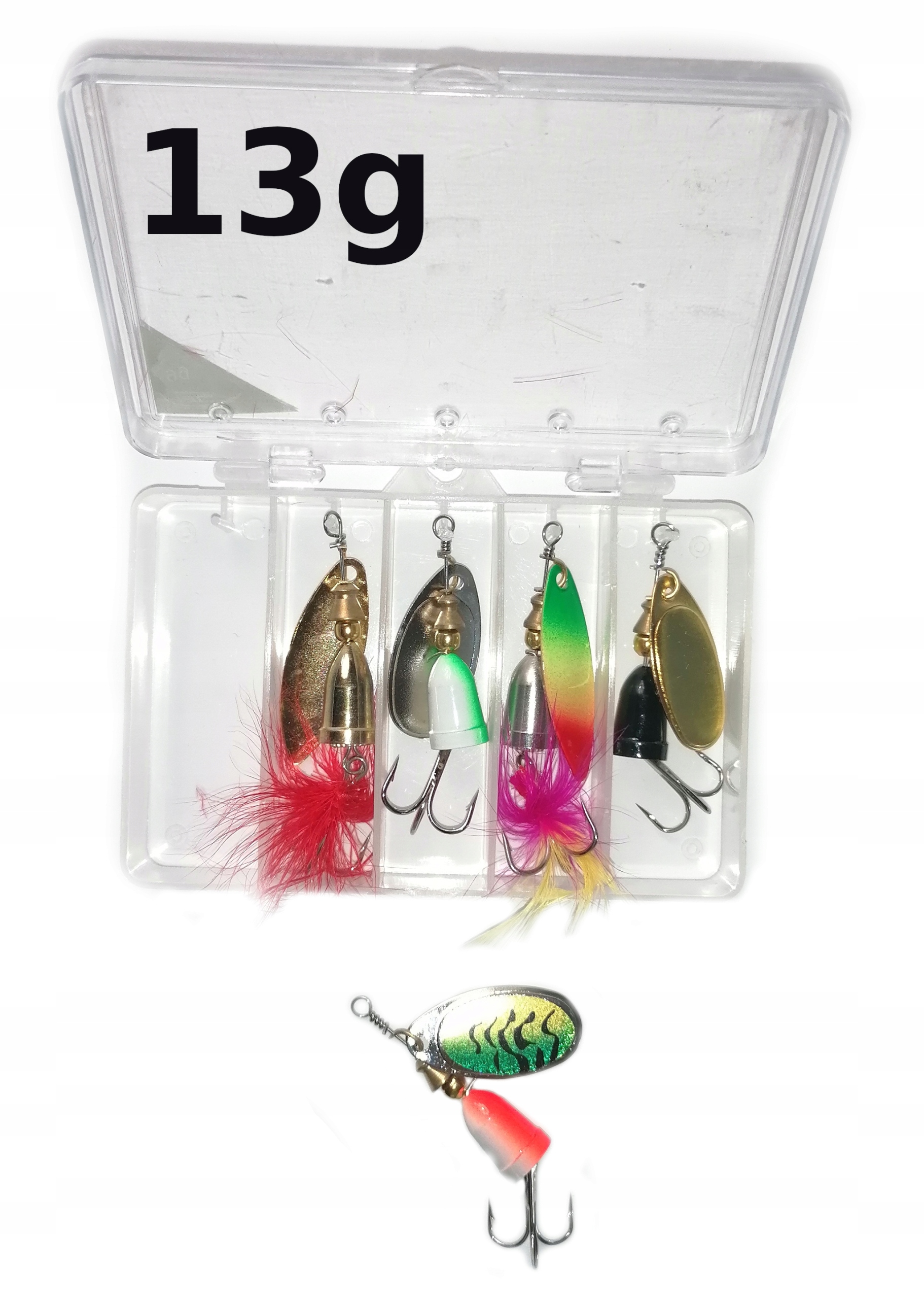 

Błystki obrotowe 5szt 13g + pudełko szczupak okoń