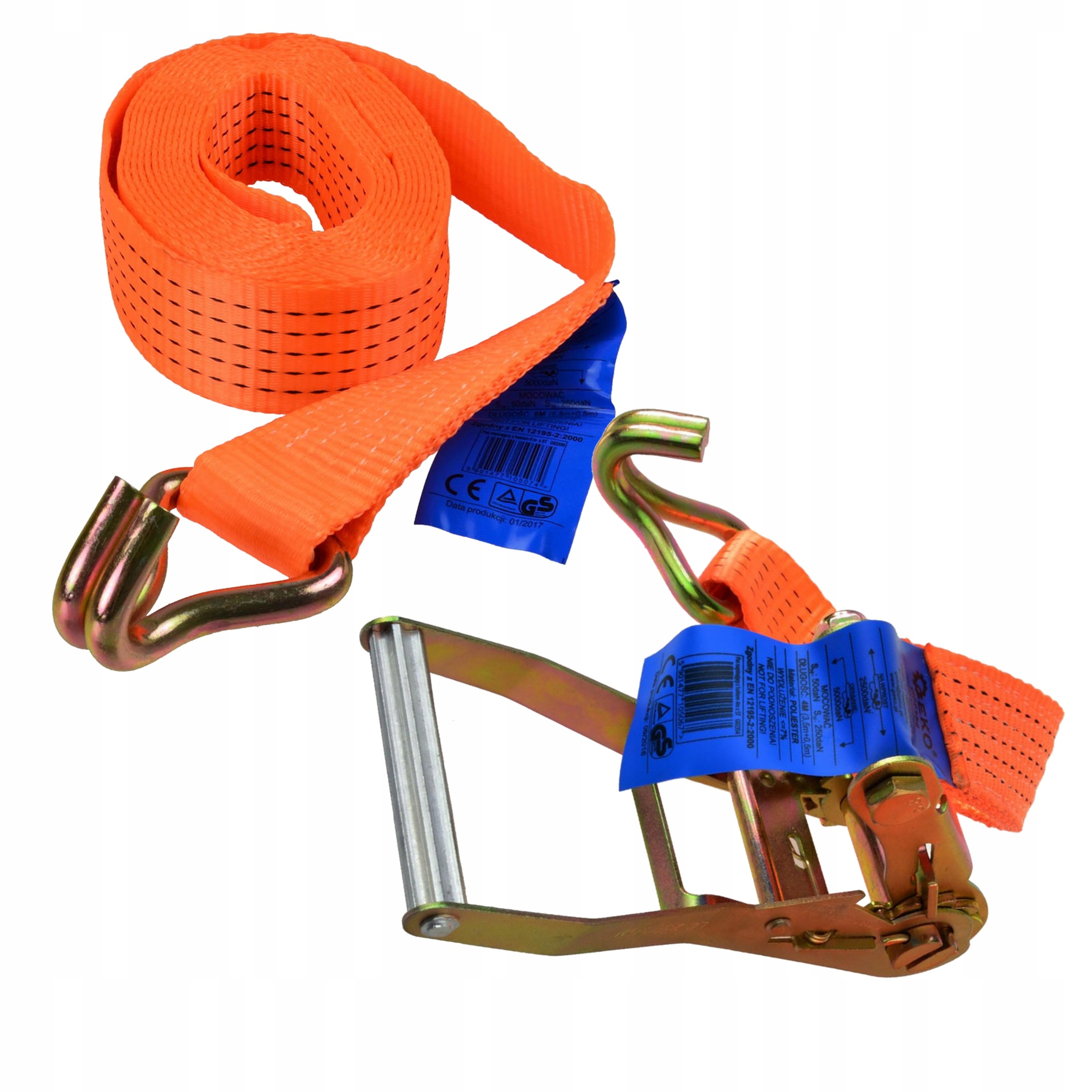 PAS TRANSPORTOWY + GRZECHOTKA MOCOWANIE MOCNY PAS, Długość 6M 5 TON Stan opakowania oryginalne