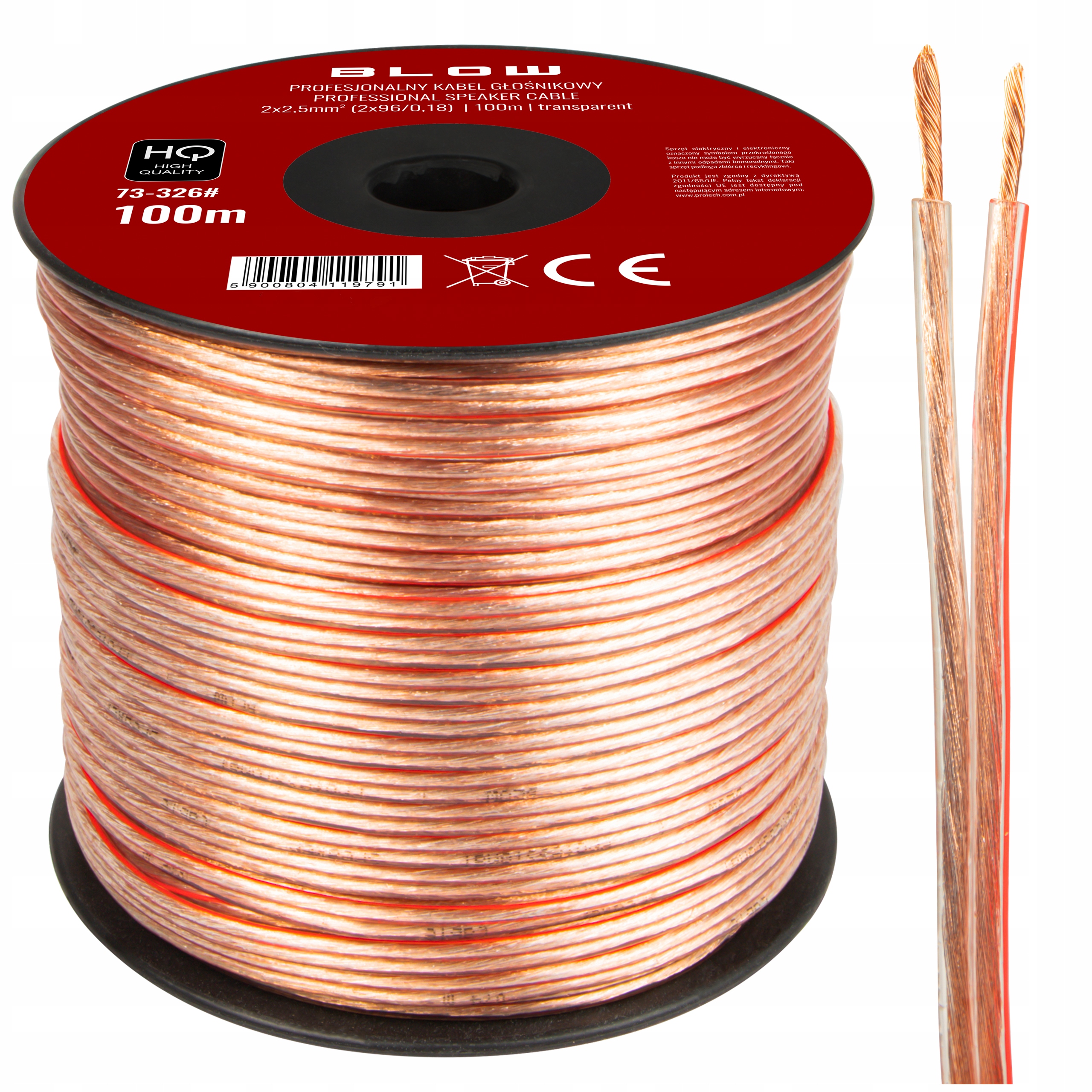 Reproduktorový Kabel Dvoužilový Audio Profesionální Kabel Hq 2x2,5 Rolka 100 m