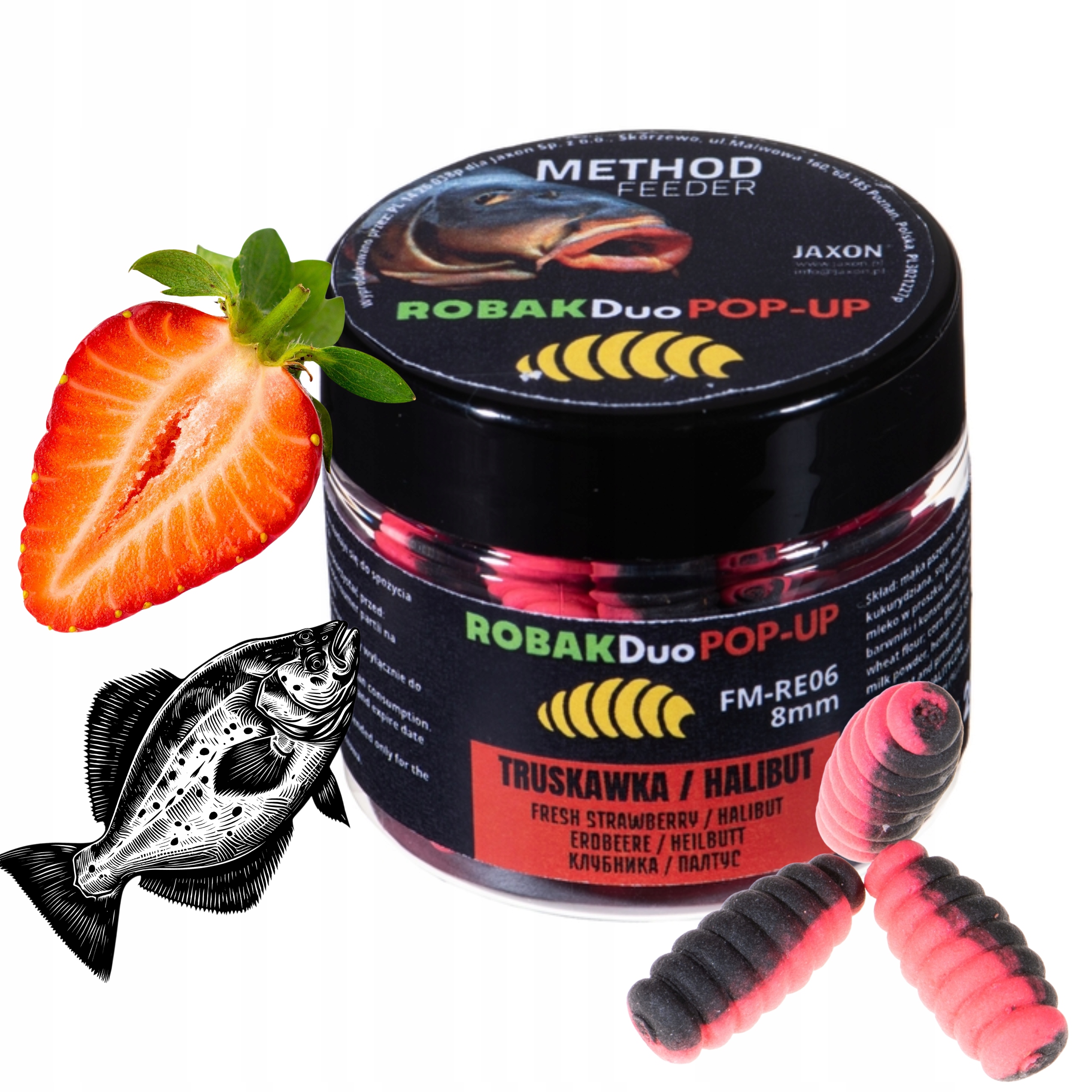 Waftersy Robak Duo Color Pop-up 8mm Jaxon Method Feeder Truskawka Halibut
