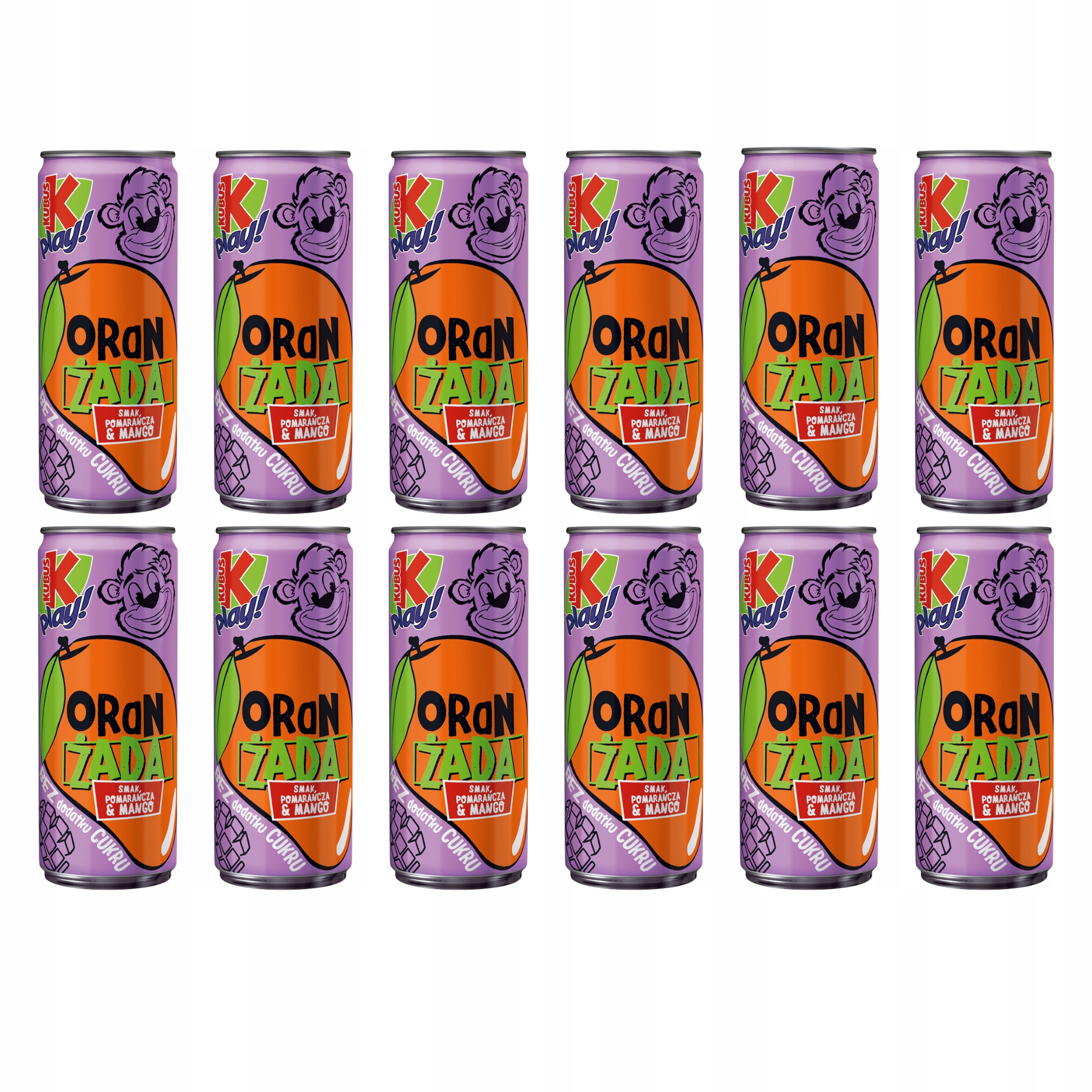 Kubuś Play Oranżada pomarańcza mango puszka 12x 250 ml