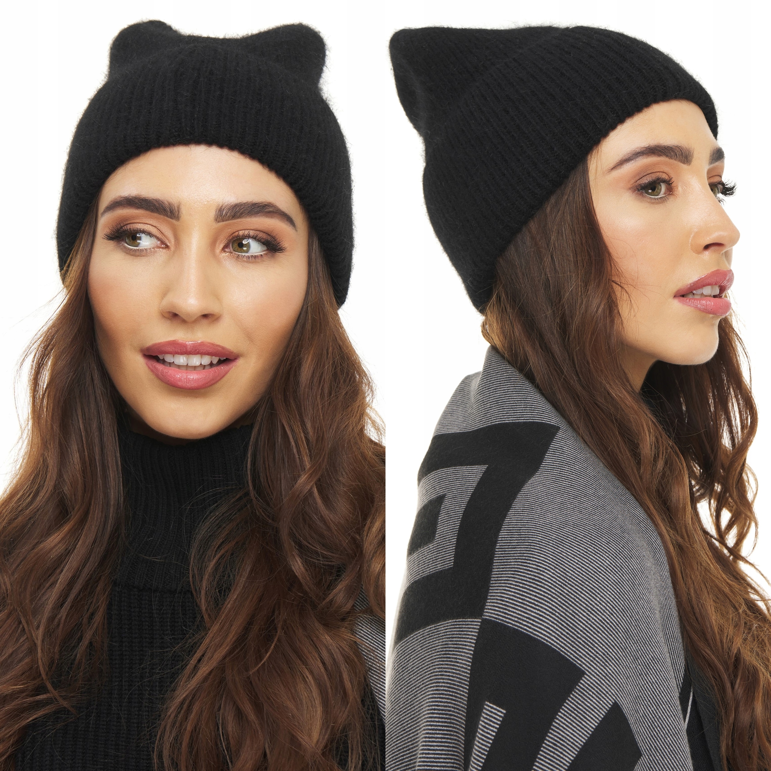 

Czapka Damska Zimowa Beanie gruba dzianina czarna