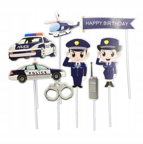 Dekoracja na tort policja 7 elementów Marka bez marki