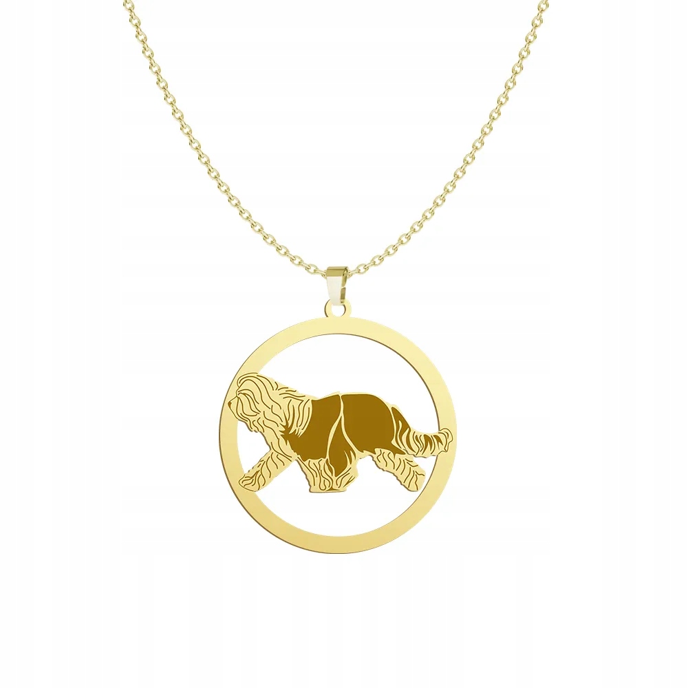 Zlatý náhrdelník se psem Staroanglický ovčák Bobtail 925 Žena Gravírování