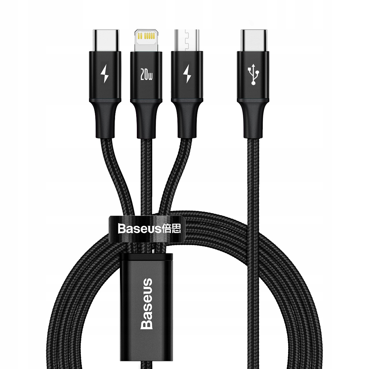 BASEUS KABEL 3W1 USB-C do LIGHTNING TYPE-C MICRO PRZEWÓD 20W PD 3.5A 1.5M Kolor czarny