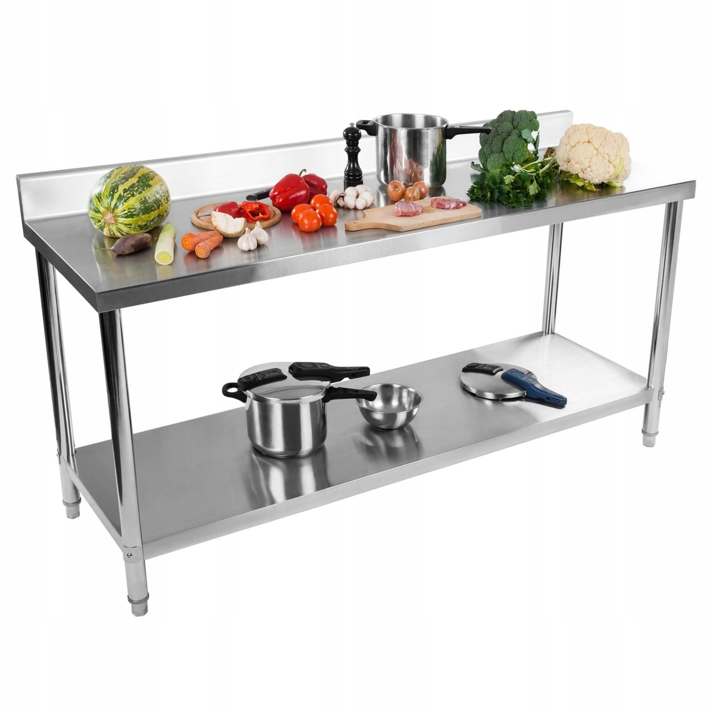 Stół Gastronomiczny Nierdzewny 180 x 60 cm Udźwig 182 kg Z Rantem I Półką