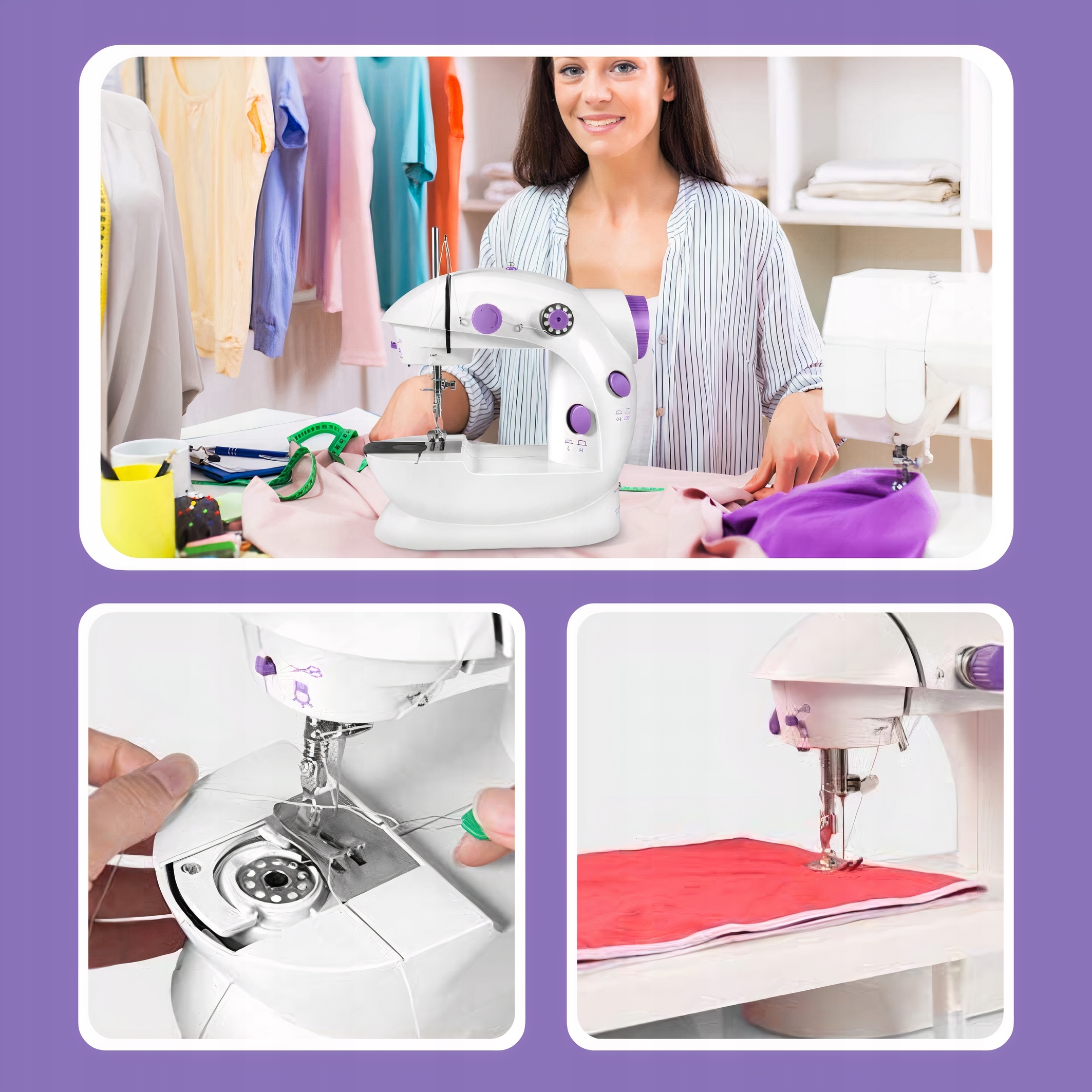 NOWOCZESNA MASZYNA DO SZYCIA LED PRZENOŚNA WIELKI ZESTAW MOC Materiał plastik