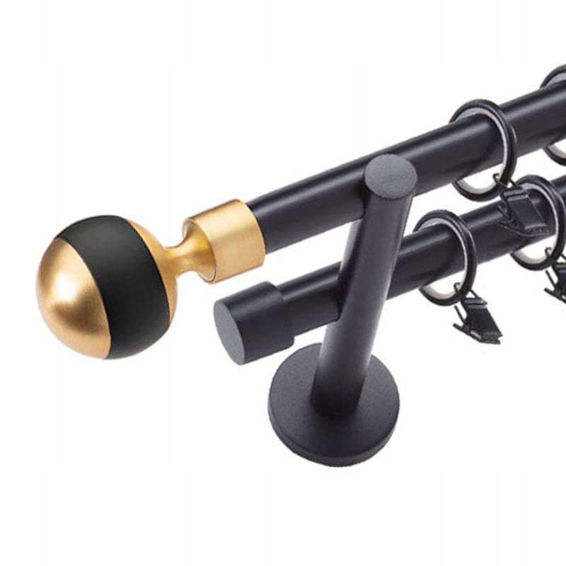 

Karnisz krótki Czarny zakończenia złote podwójny