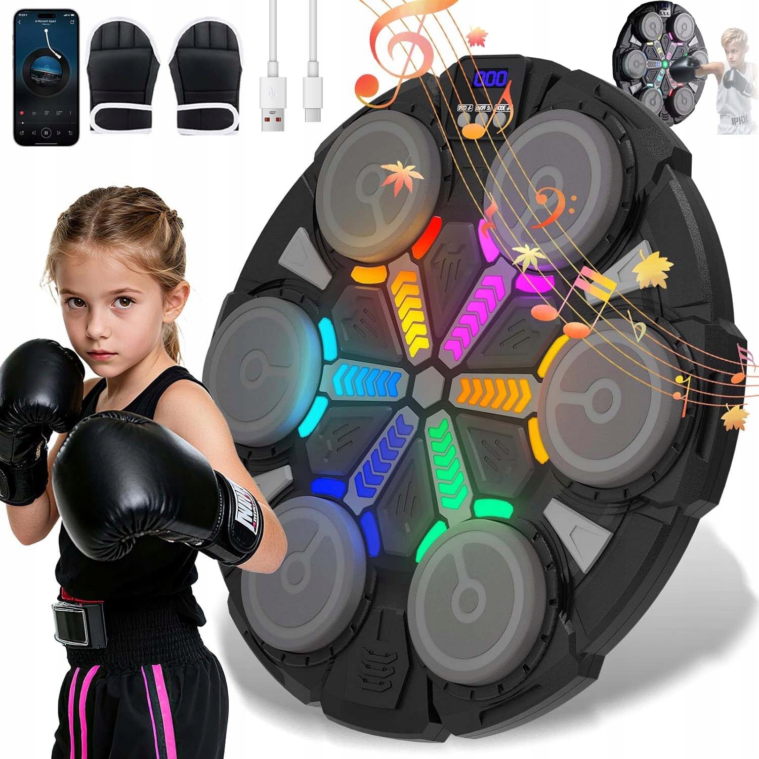 Kids Music Boxing Machine Tréninková Stěna Boxerská S Boxerskými Rukavicemi