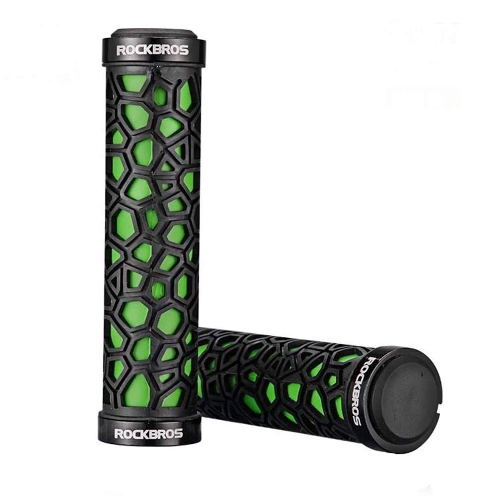 Gripy rowerowe chwyty z gumy przyczepne śr. 22mm czarno-zielone Rockbros