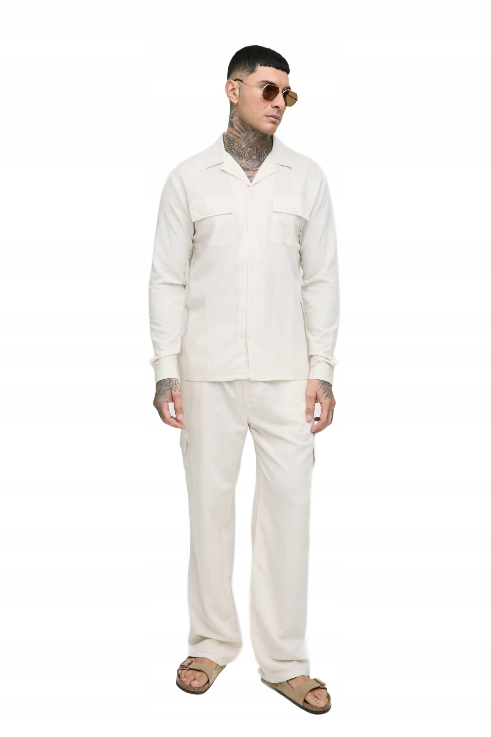 Boohooman Komplet Pánská Košile A Kalhoty Béžová Hladká S Z3A