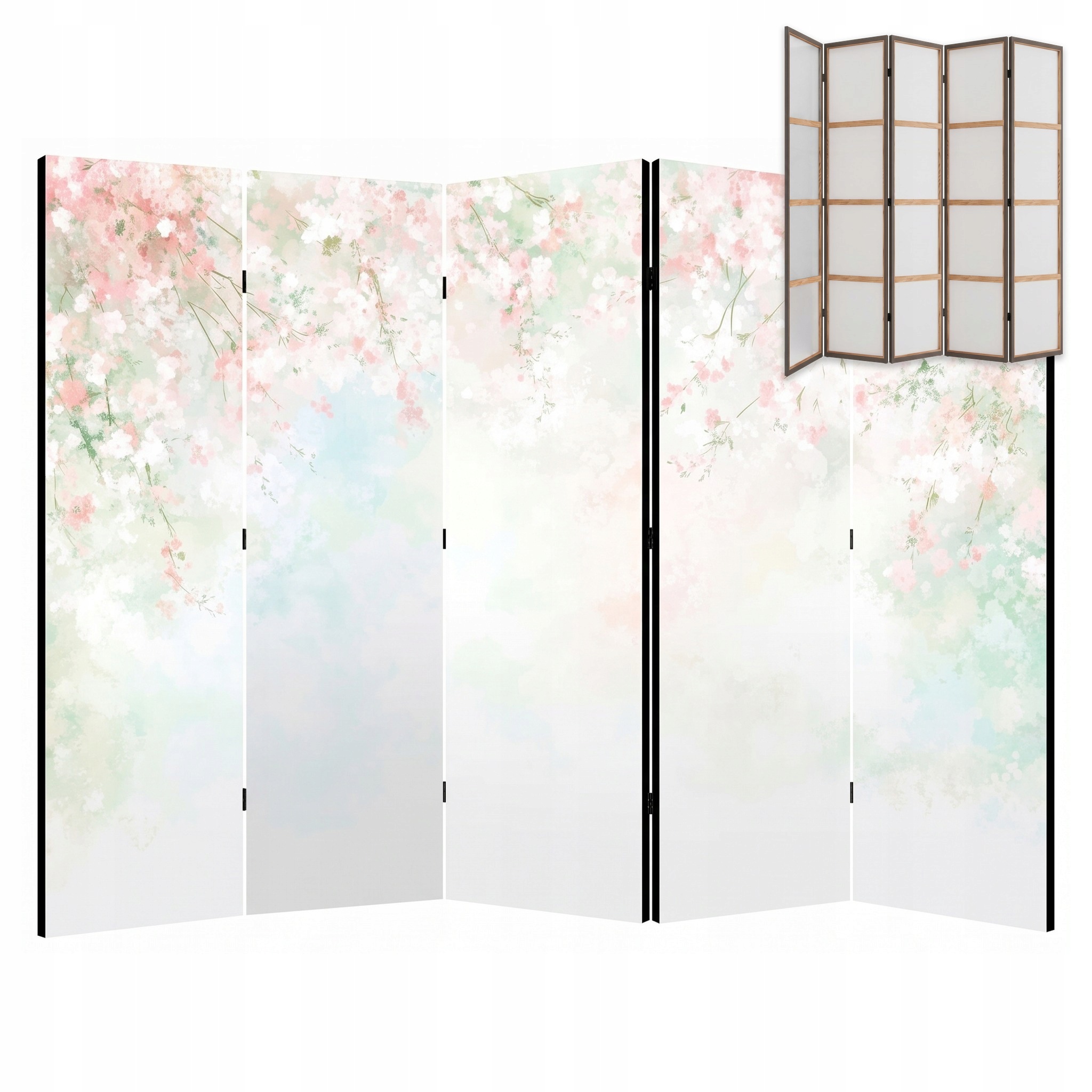 Paraván 5-dílný dekorativní japandi romantický bílý 225x172
