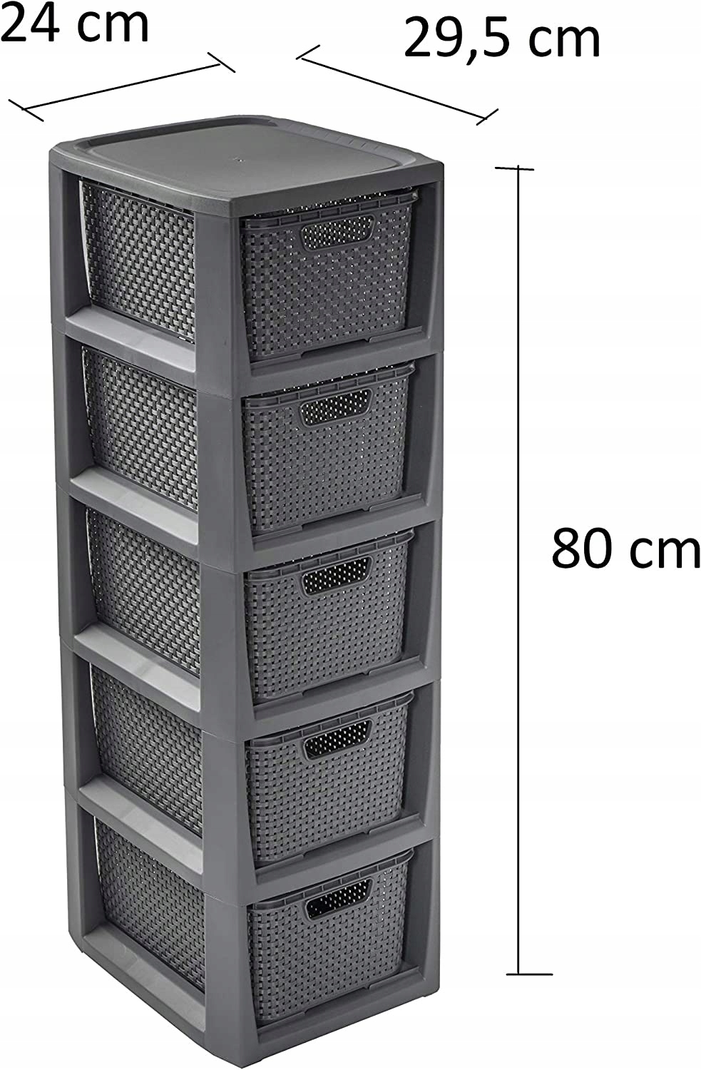 BRANQ - Regał łazienkowy - Rattan - 5x koszyki kosze - komoda słupek szafka Drzwi brak