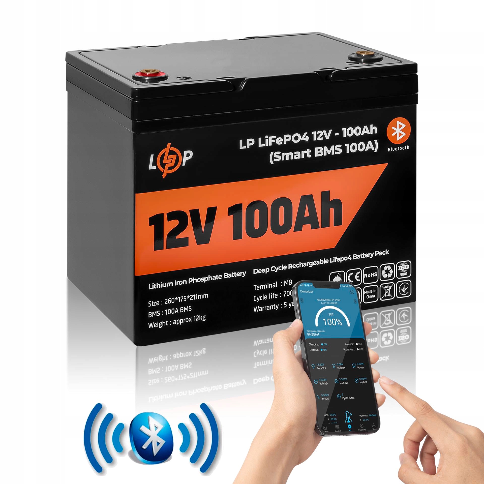 AKUMULATOR 12V (12.8V) 100Ah 1280 Wh SMART LP LIFEPO4 + BLUETOOTH DO UPS EAN (GTIN) 6900201970017