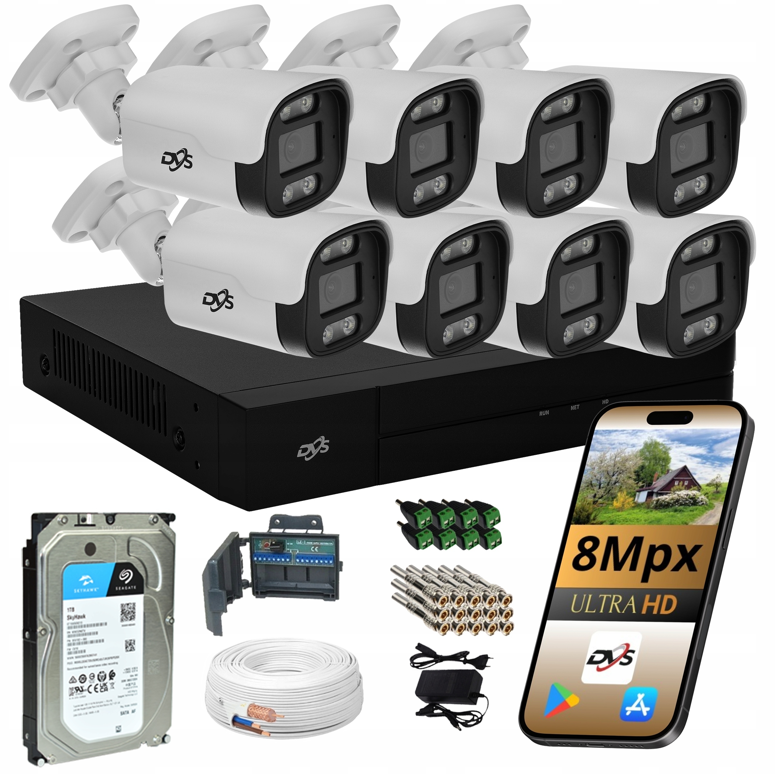 Sada 8 Monitorovacích Kamer Venkovní Analogová Kamera Dual Light 8Mpx 1TB