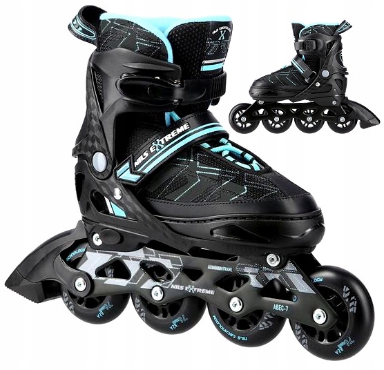 Kolečkové Brusle s regulací kaučuku 39-42 pro chlapce Brusle 2v1 Černo-modré