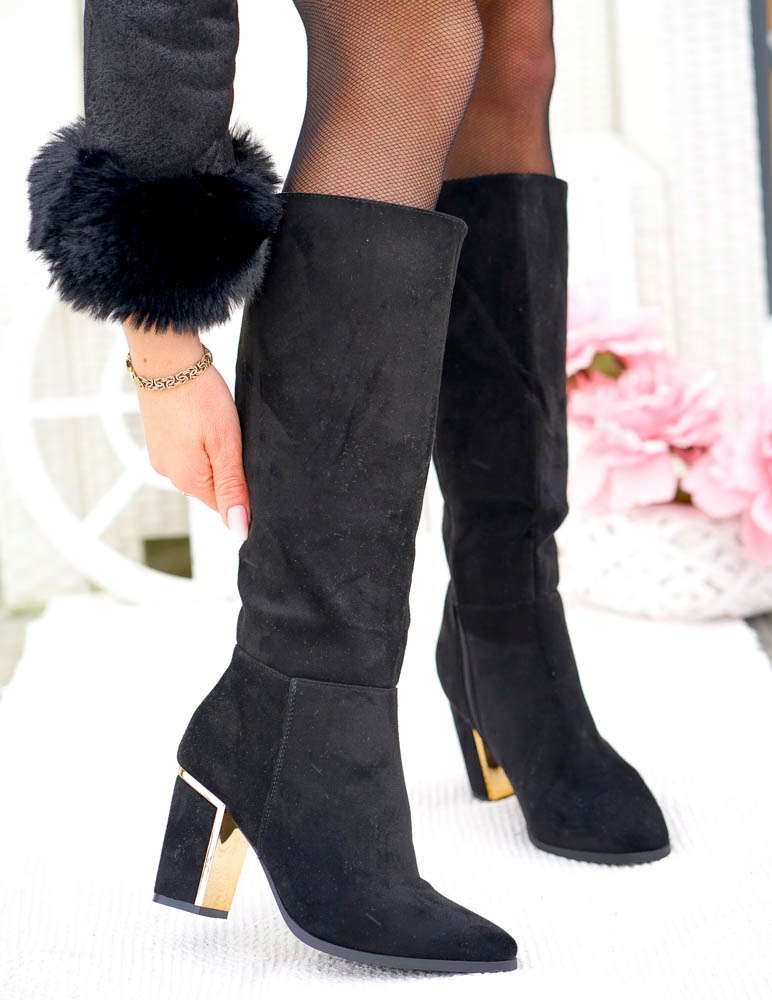 Długie Czarne Zamszowe Kozaki Na Obcasie Cornellie 35 Marka bez marki