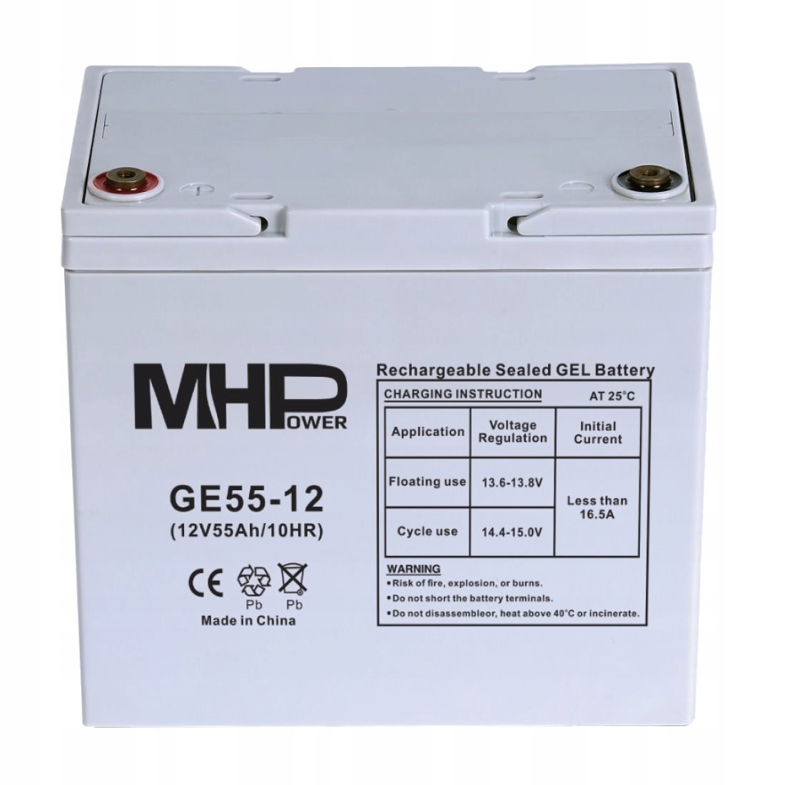 MHPower GE55-12 Gelový akumulátor 12V/55Ah, Terminál T1 M6, Deep Cycle
