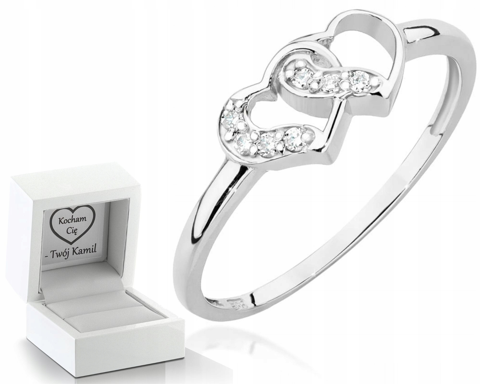 Prstýnek Z Bílého Zlata S Briliantovým Srdcem Gravírování