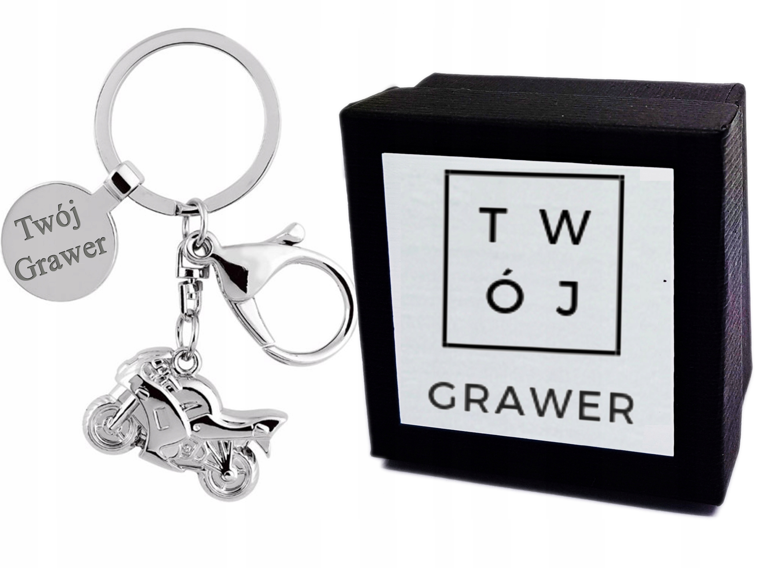 Brelok Motocykl Motor do Kluczy Grawer + ETUI