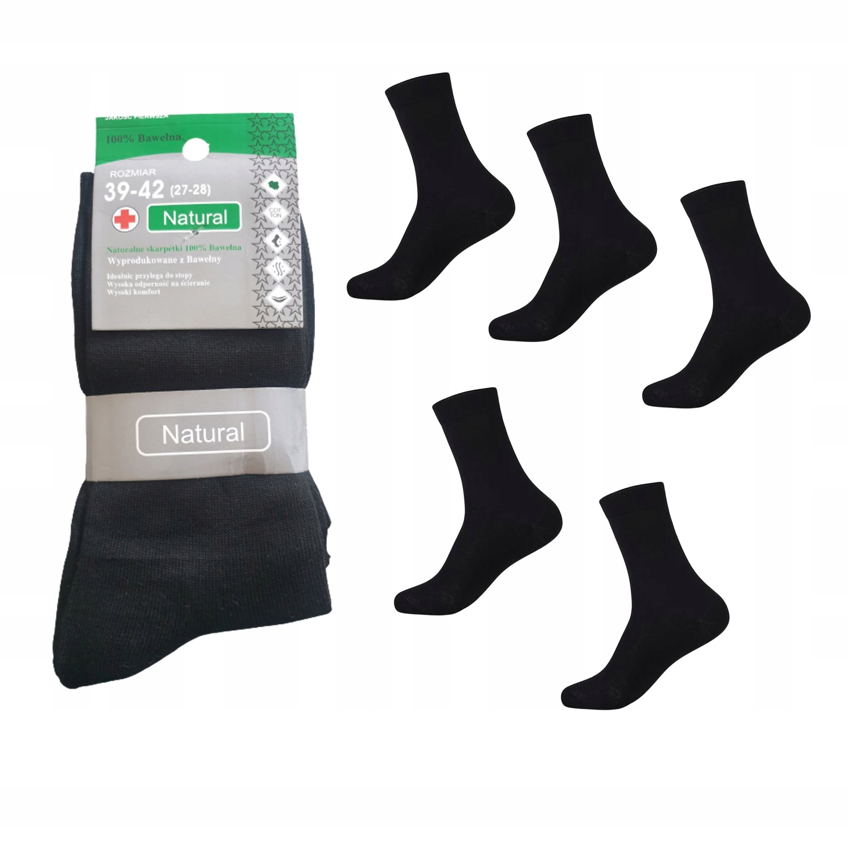 

5 Par Skarpety Męskie 100% Bawełna roz.39-42