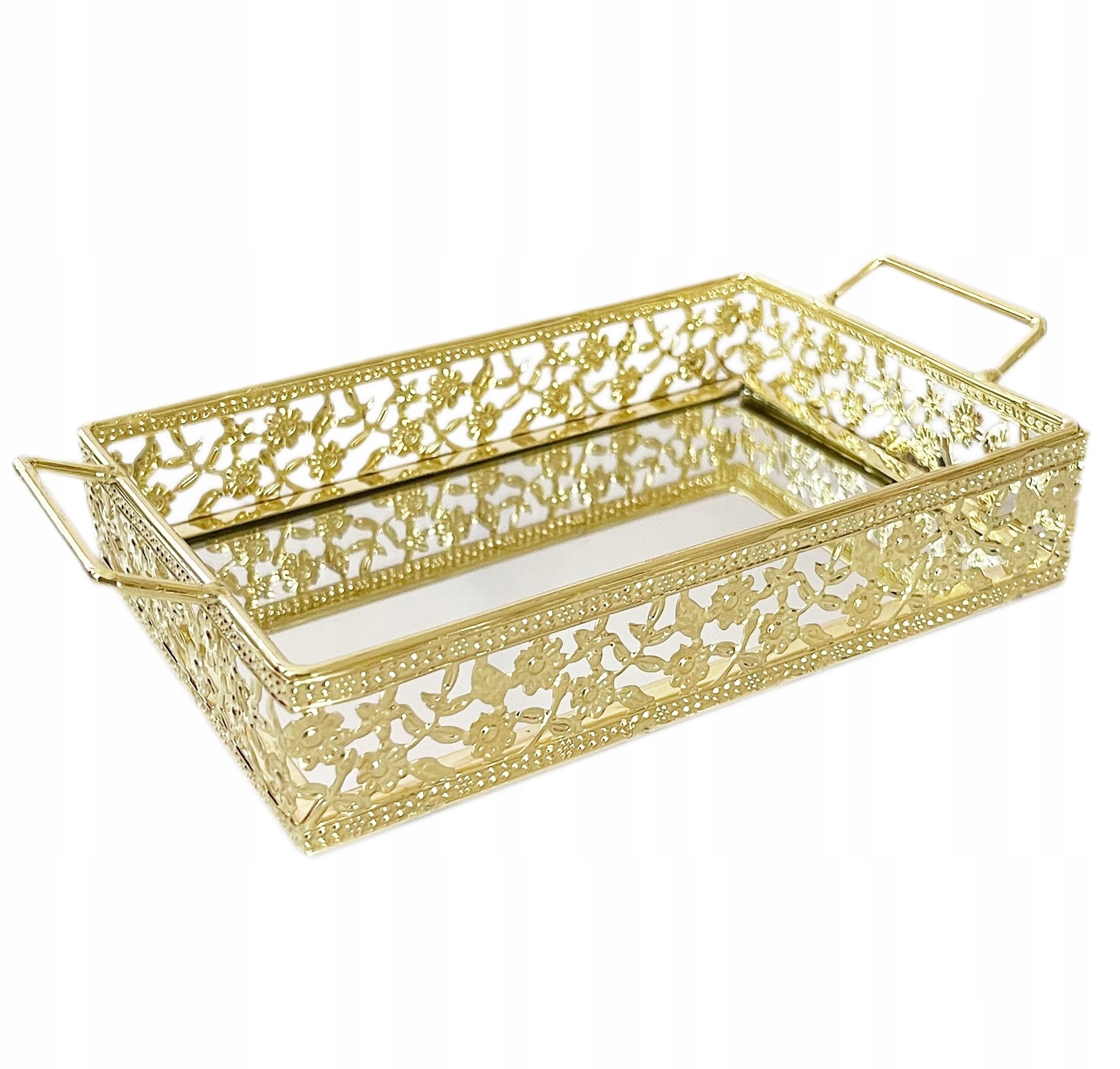 

Mini Taca Lustrzana Ażurowa Glamour 18x10cm Złoty