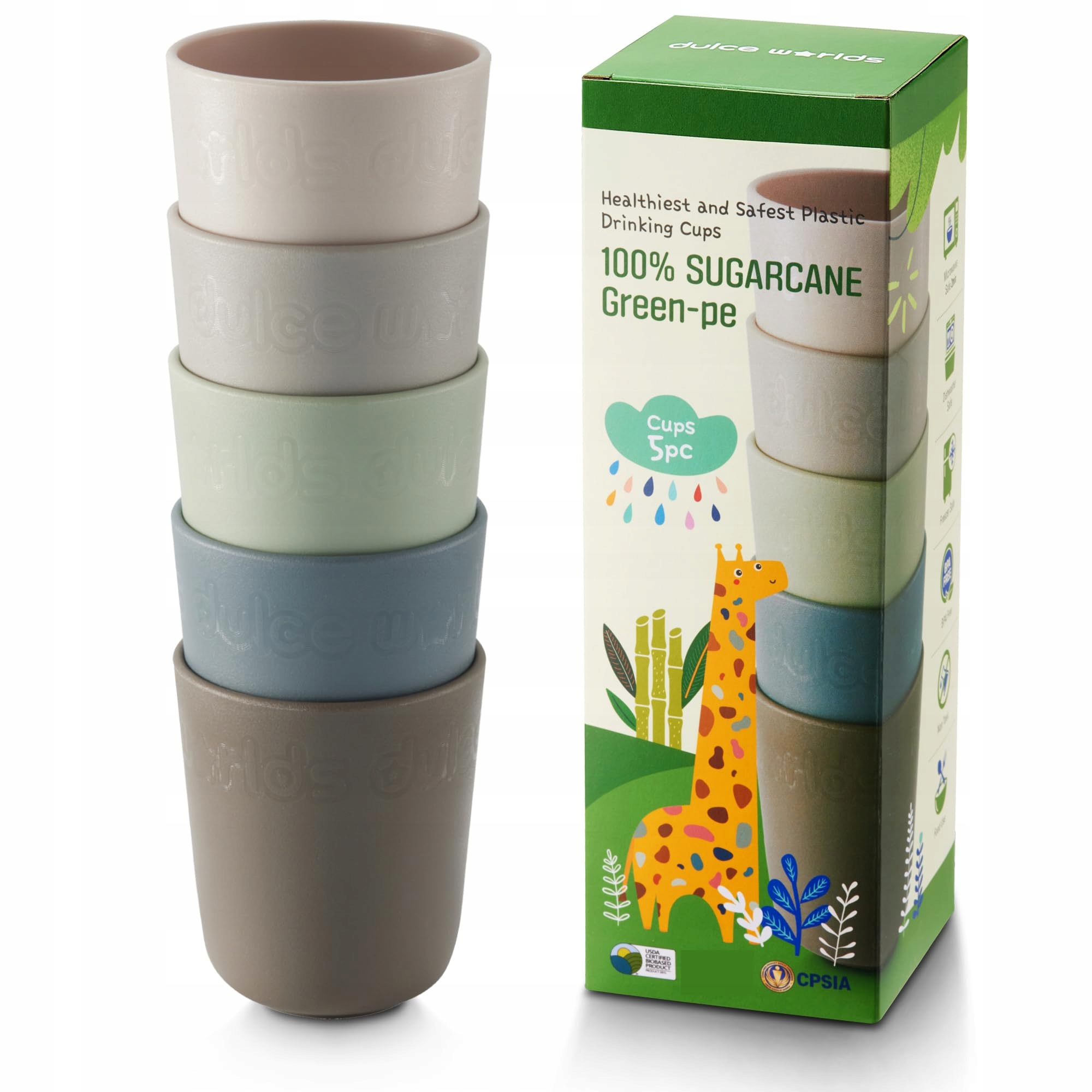 Dětské hrnečky Dulce Worlds Bio z třtinového cukru 300 ml Sada 5 Kusů