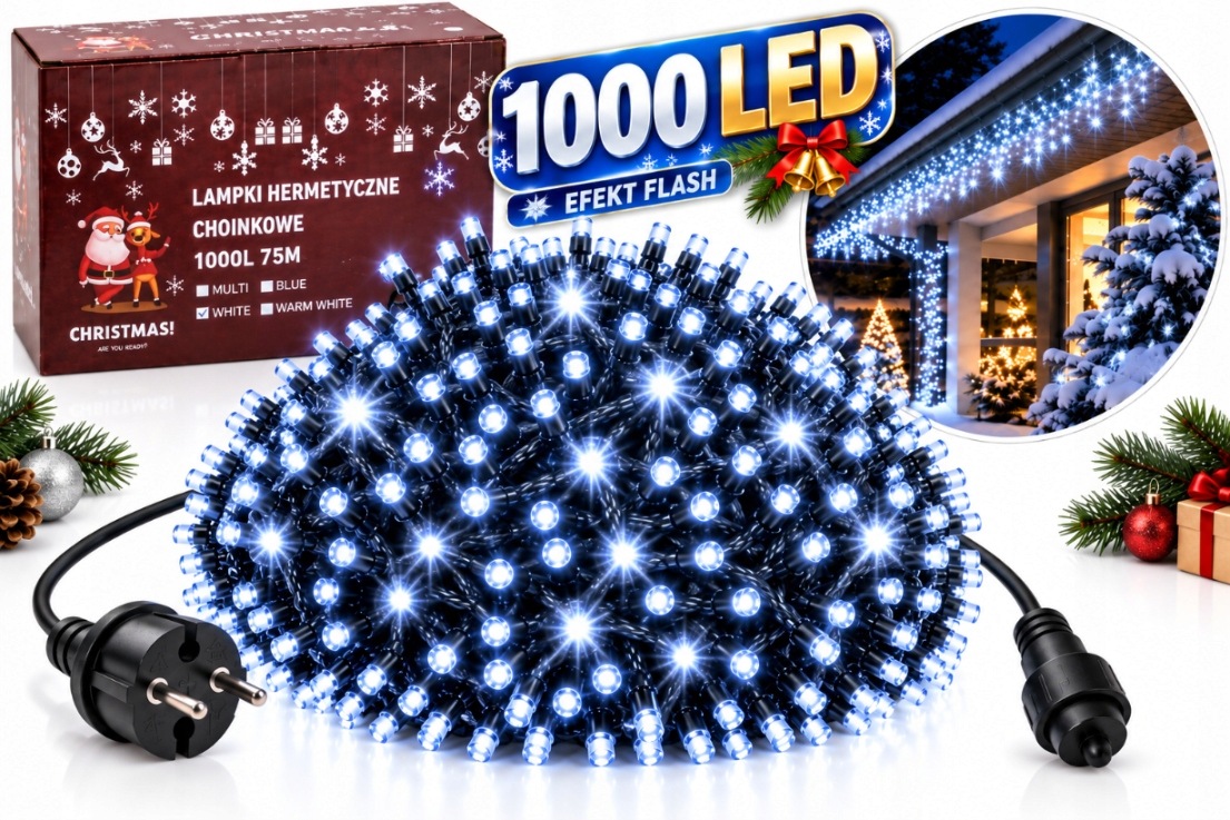 Lampičky 1000 Led 60,5 m studená bílá Flash
