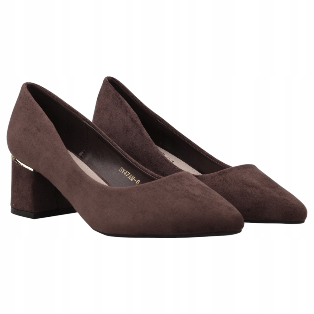 Brązowe Czółenka Damskie Na Słupku Buty Wkładki Ekoskóra